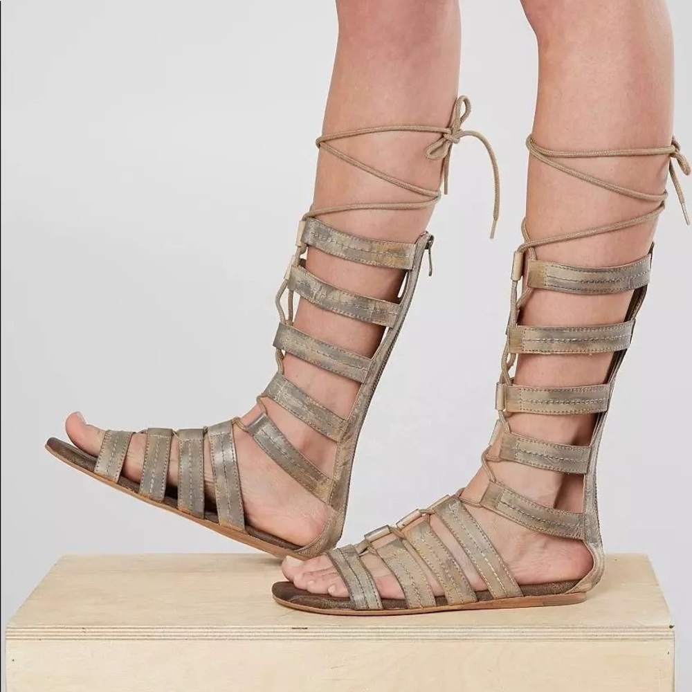Gladiator Sandals, Roan Leather Rhea Epica Bone Black sz. 5, real leather
